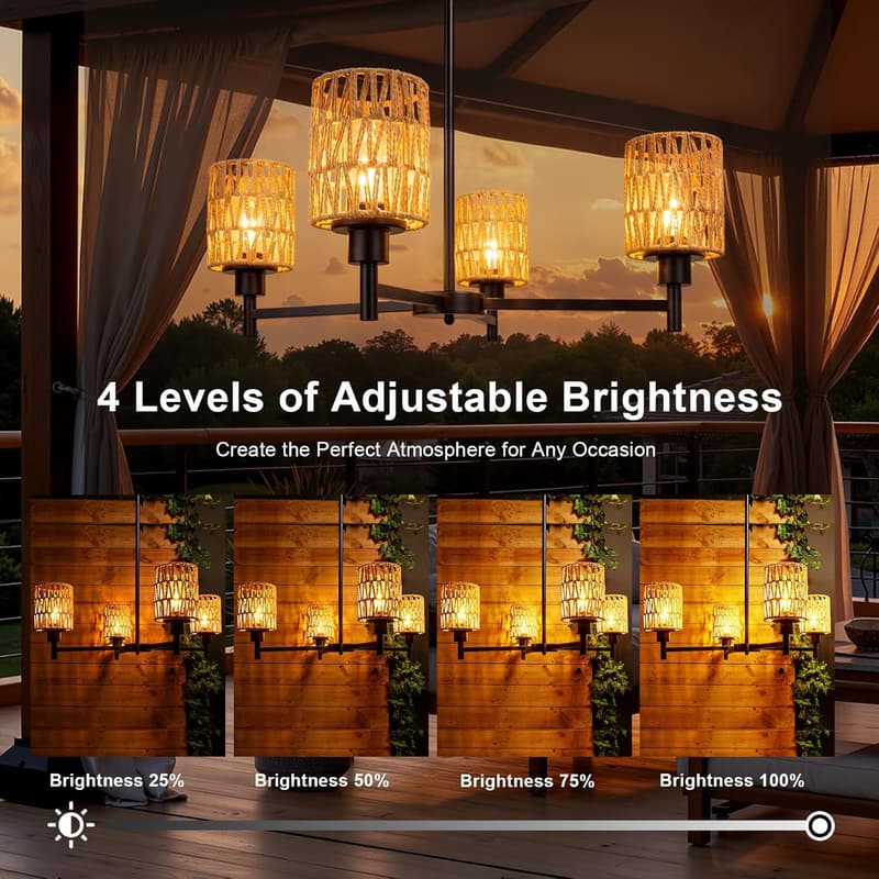 Outdoor Solar Chandelier - 4-Light Dimmable Pendant for Patio