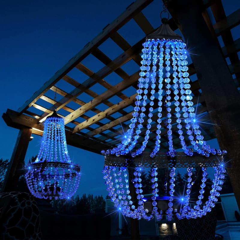 28” Solar Crystal Lantern Chandelier with 30 Blue Lights
