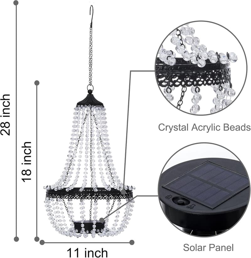 28” Solar Crystal Lantern Chandelier with 30 Blue Lights