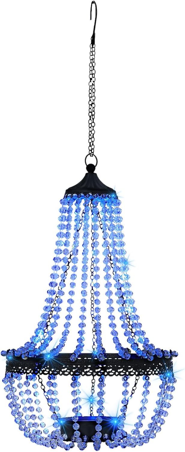 28” Solar Crystal Lantern Chandelier with 30 Blue Lights