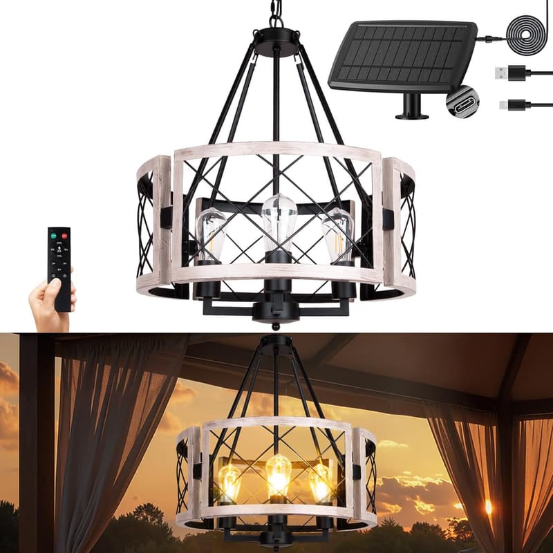 Outdoor 4-Light Solar Chandelier, Waterproof Dimmable Pendant