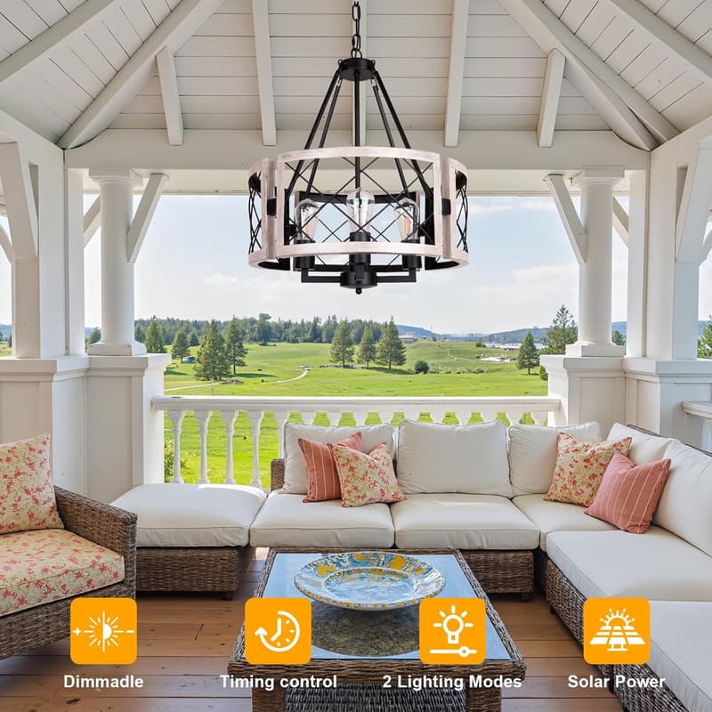 Outdoor 4-Light Solar Chandelier, Waterproof Dimmable Pendant