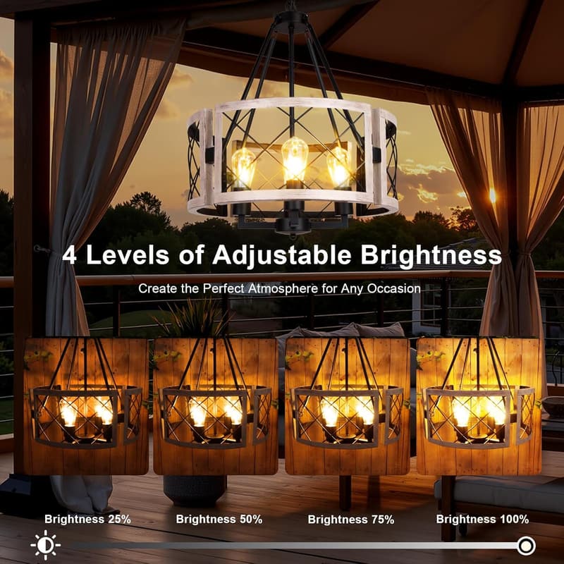 Outdoor 4-Light Solar Chandelier, Waterproof Dimmable Pendant