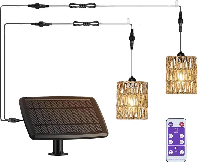 Boho Outdoor Solar Pendant Light with Rattan Shade