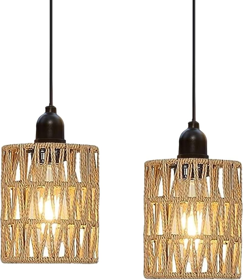 Boho Outdoor Solar Pendant Light with Rattan Shade