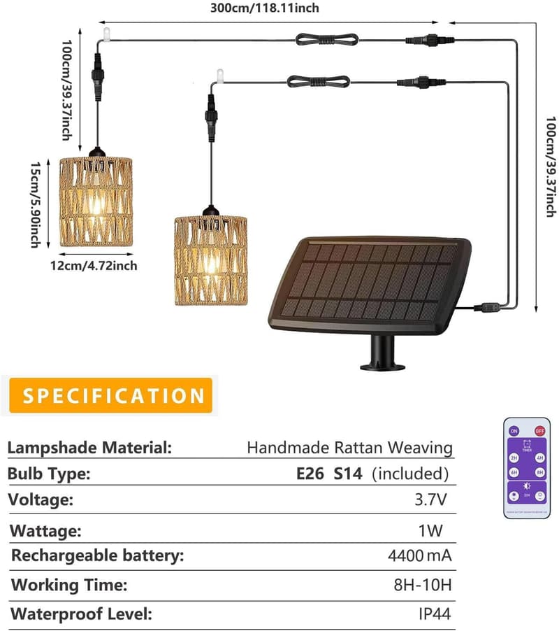 Boho Outdoor Solar Pendant Light with Rattan Shade