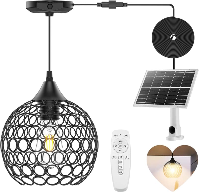 Dimmable Vintage Solar Chandelier with Remote for Indoor/Outdoor