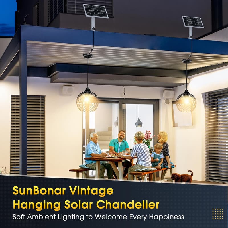 Dimmable Vintage Solar Chandelier with Remote for Indoor/Outdoor