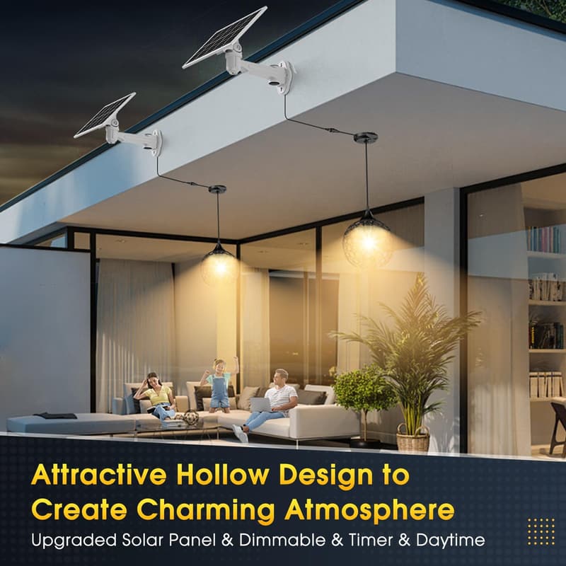 Dimmable Vintage Solar Chandelier with Remote for Indoor/Outdoor