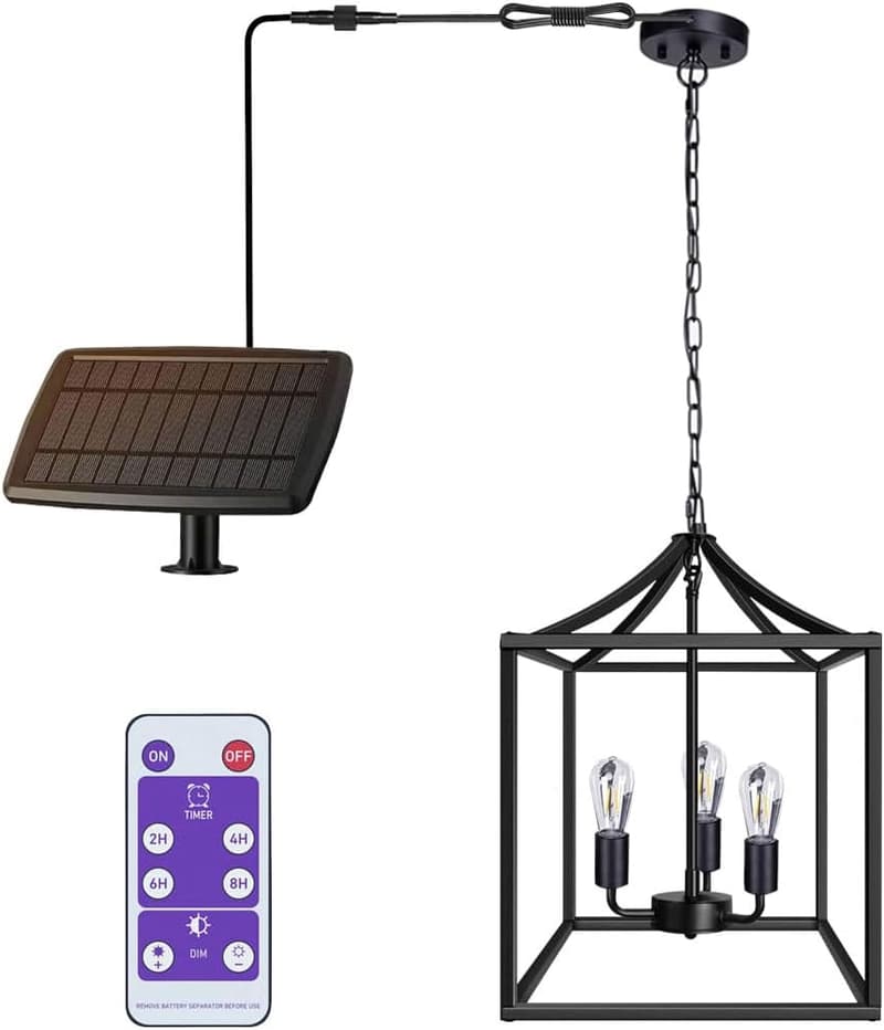 Solar Outdoor Chandelier with Dimmable Remote Control