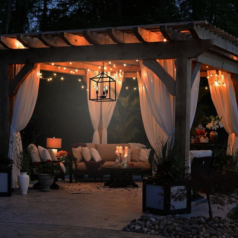 Solar Outdoor Chandelier with Dimmable Remote Control