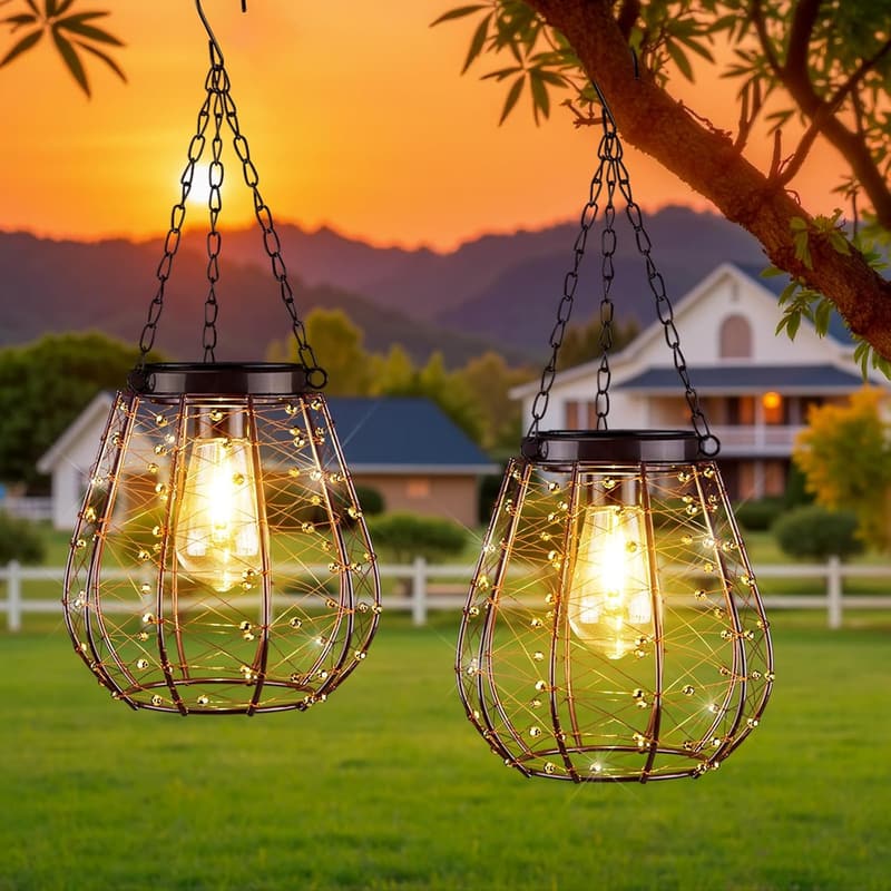 Vintage Copper Solar Lanterns for Outdoor Decor - 2 Pack