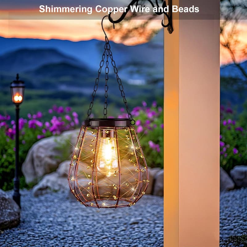 Vintage Copper Solar Lanterns for Outdoor Decor - 2 Pack