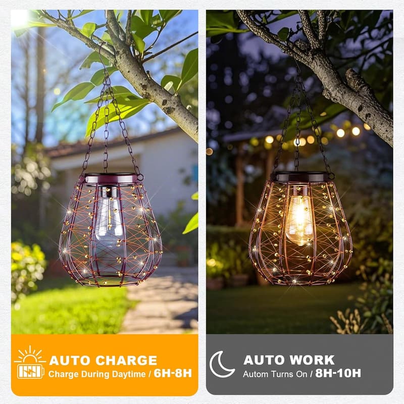 Vintage Copper Solar Lanterns for Outdoor Decor - 2 Pack