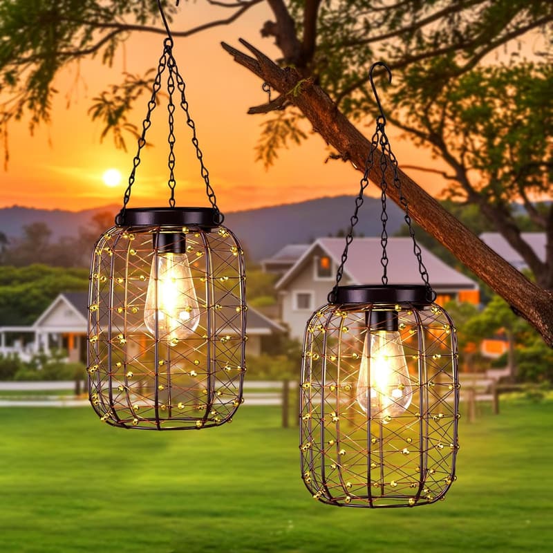 Vintage Copper Solar Lanterns - Waterproof Outdoor Decor, 2 Pack