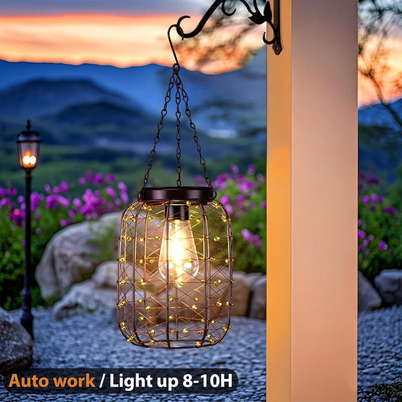 Vintage Copper Solar Lanterns - Waterproof Outdoor Decor, 2 Pack