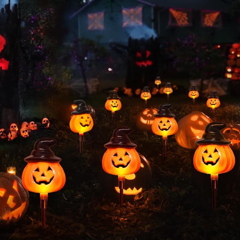 Orange Jack O'Lantern Solar Stake Lights - 6 Pack Halloween Decor