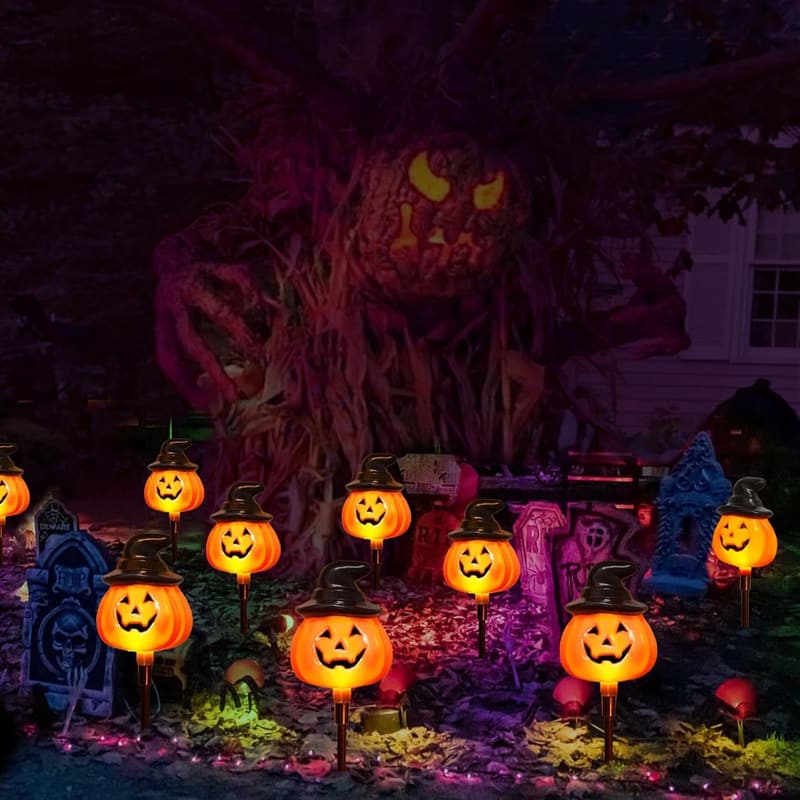Orange Jack O'Lantern Solar Stake Lights - 6 Pack Halloween Decor