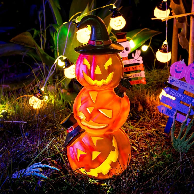 Halloween Outdoor Solar Jack-O-Lantern Pumpkin Lights - 3 Tiers