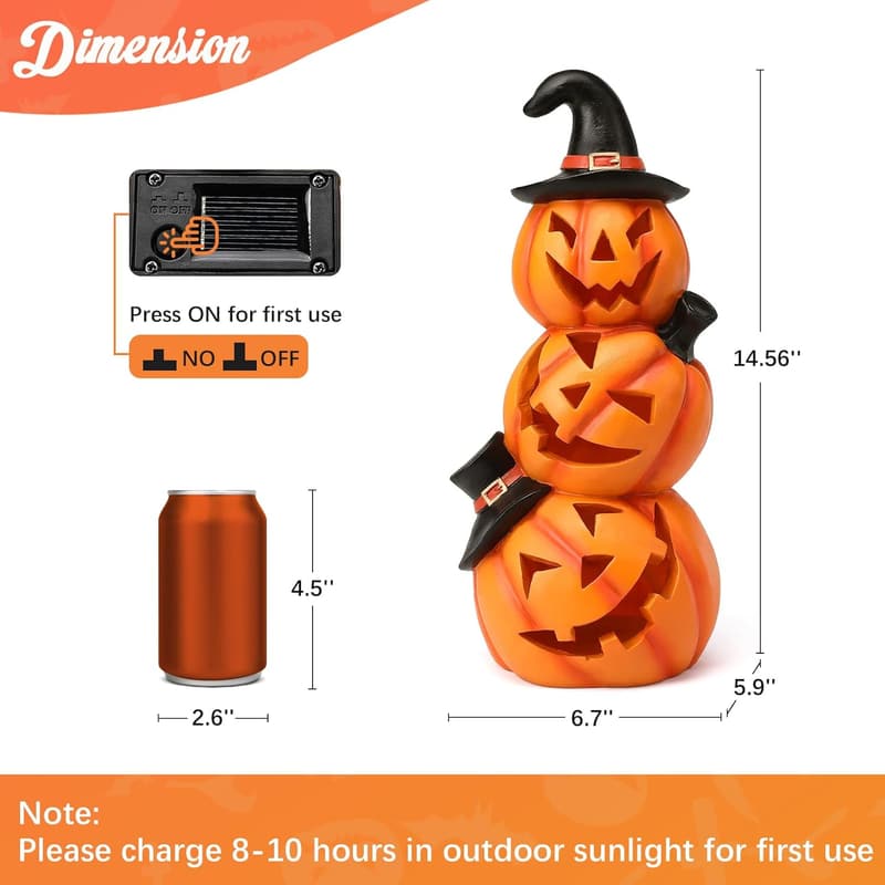 Halloween Outdoor Solar Jack-O-Lantern Pumpkin Lights - 3 Tiers