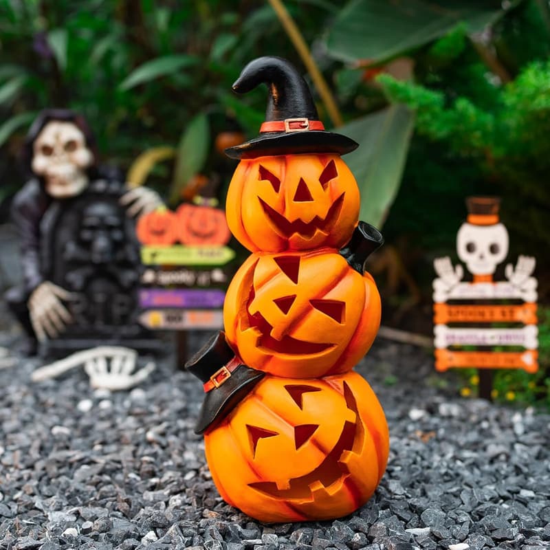 Halloween Outdoor Solar Jack-O-Lantern Pumpkin Lights - 3 Tiers
