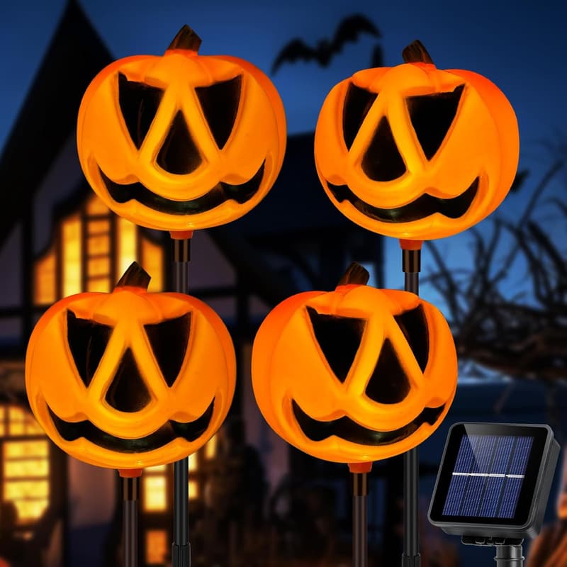Halloween Solar Pumpkin Lanterns - 4-in-1 LED Outdoor Decor