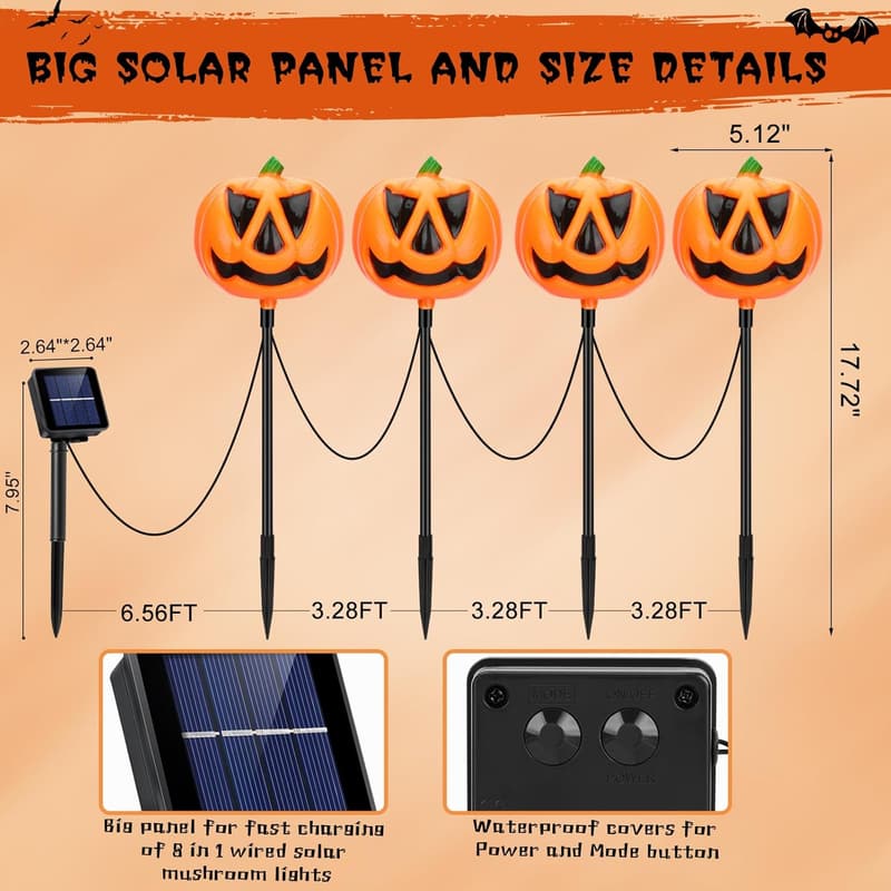 Halloween Solar Pumpkin Lanterns - 4-in-1 LED Outdoor Decor