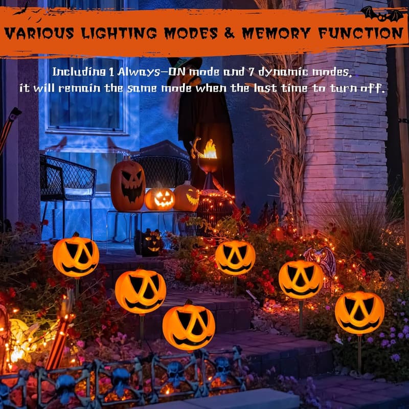 Halloween Solar Pumpkin Lanterns - 4-in-1 LED Outdoor Decor
