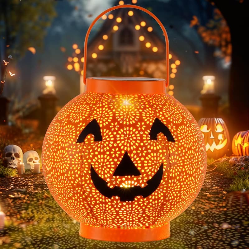 Halloween Solar-Powered Pumpkin Lantern for Outdoor Decor