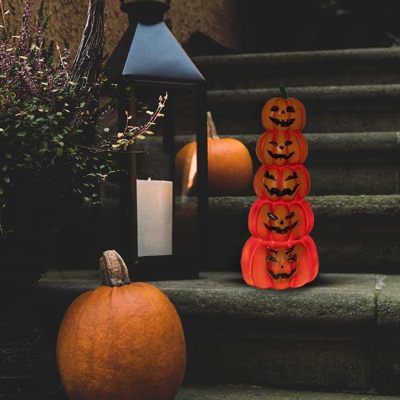 Halloween Solar Jack-O-Lantern Stack Yard Decor