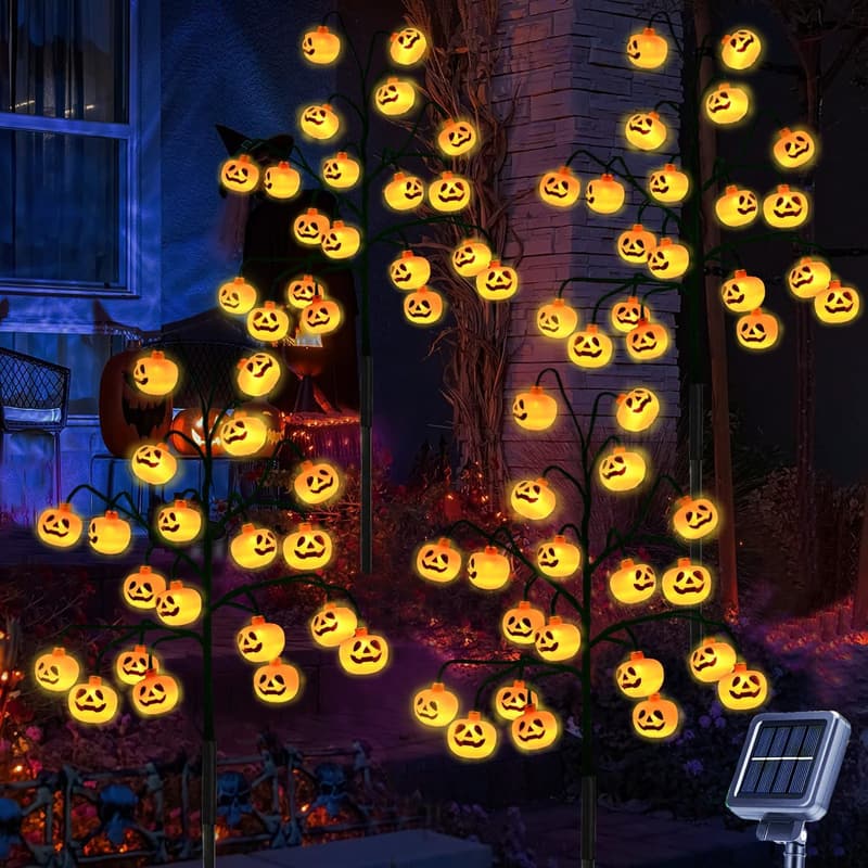 80 LED Solar Pumpkin Stake Lights for Halloween Outdoor Decor