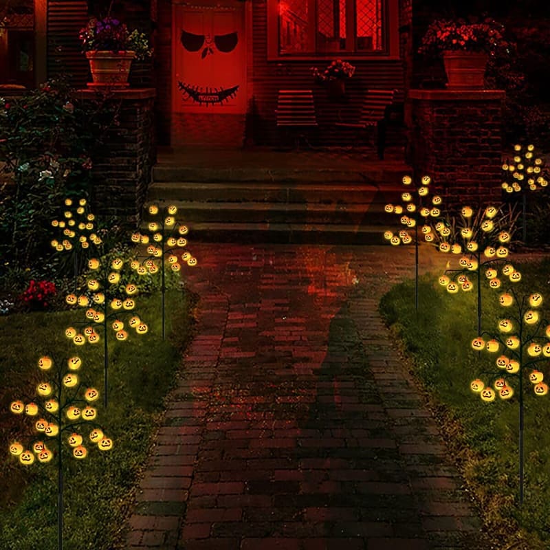 80 LED Solar Pumpkin Stake Lights for Halloween Outdoor Decor