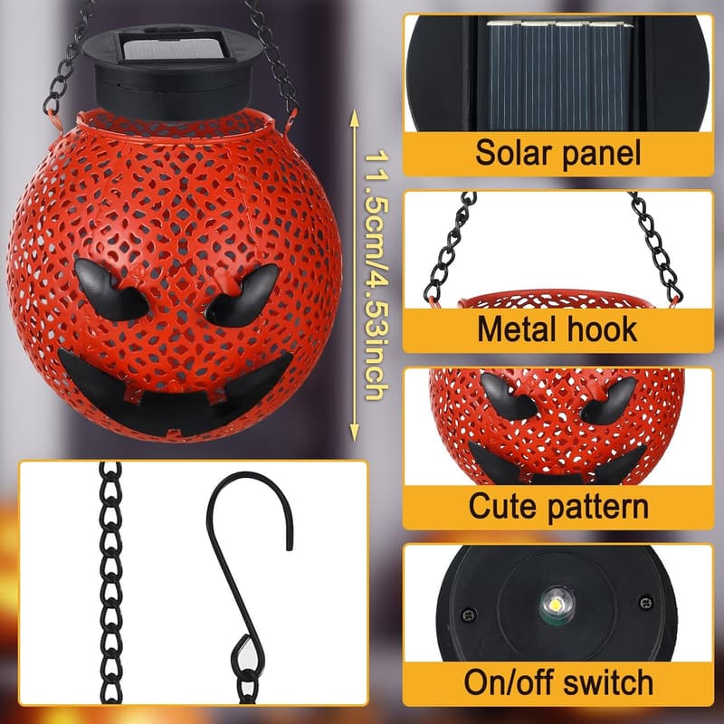 Halloween Solar Pumpkin Lanterns - 2 Pack, Waterproof Lights for Outdoor Decor