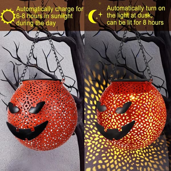 Halloween Solar Pumpkin Lanterns - 2 Pack, Waterproof Lights for Outdoor Decor