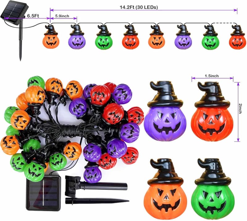 Halloween Multi-Color Solar Pumpkin String Lights