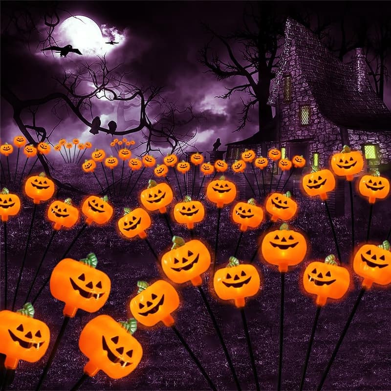 Solar-Powered Halloween Pumpkin Pathway Lights - 2 Pack