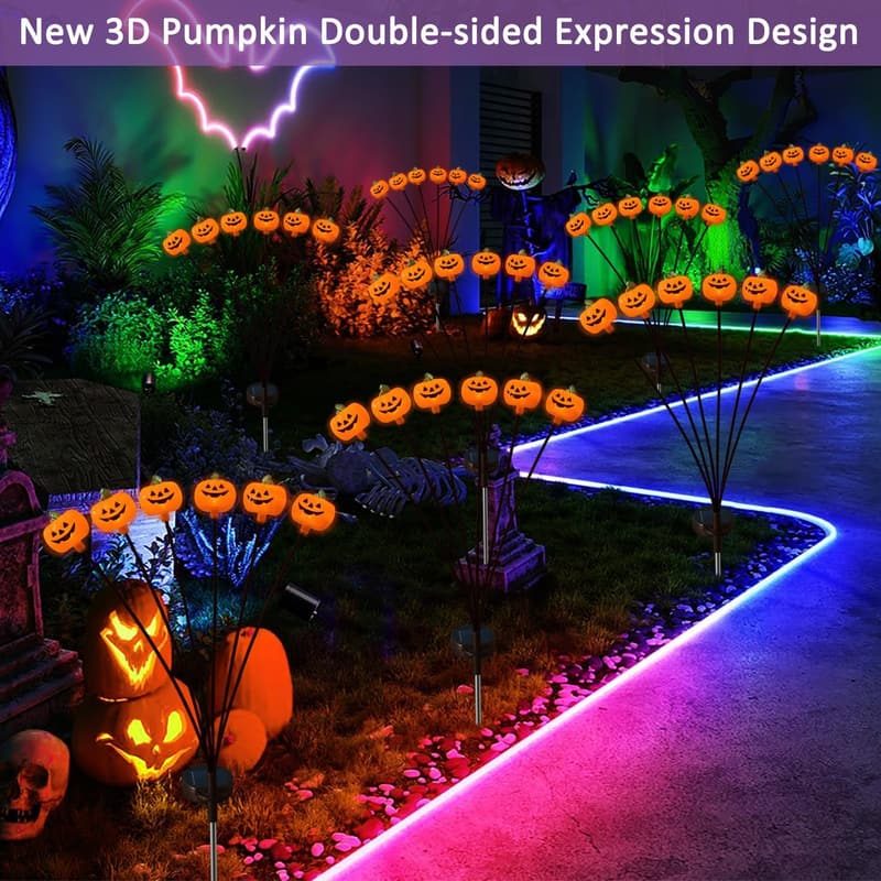 Solar-Powered Halloween Pumpkin Pathway Lights - 2 Pack