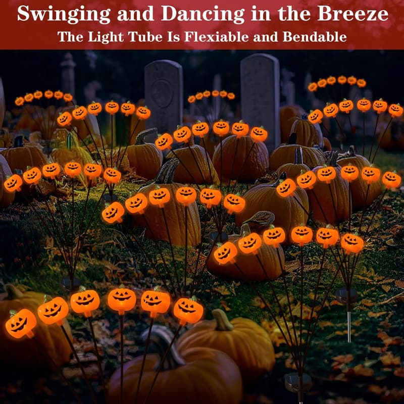 Solar-Powered Halloween Pumpkin Pathway Lights - 2 Pack