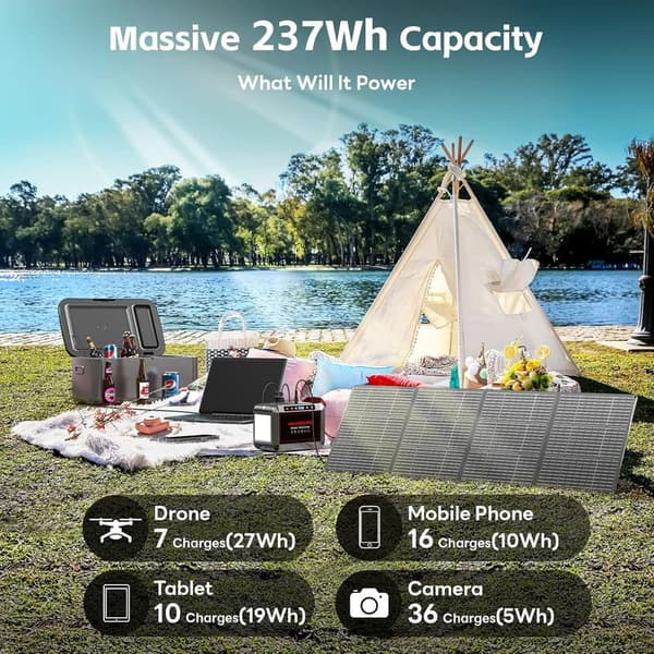 Portable 300W Solar Generator with 60W Panel for Camping