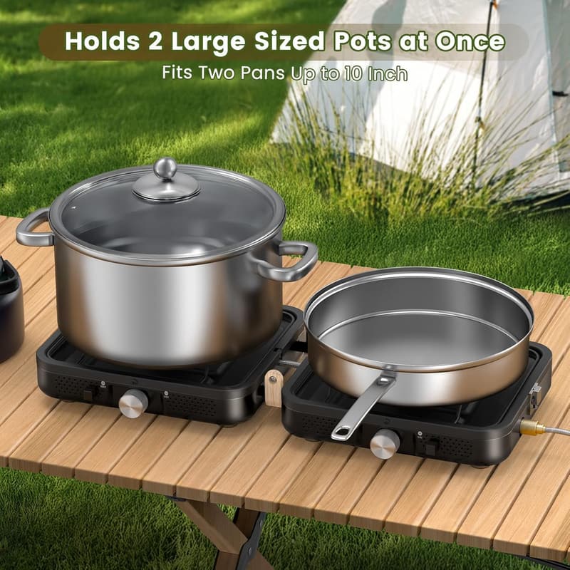 Portable 2-Burner Camping Stove with Griddle & Carrying Bag