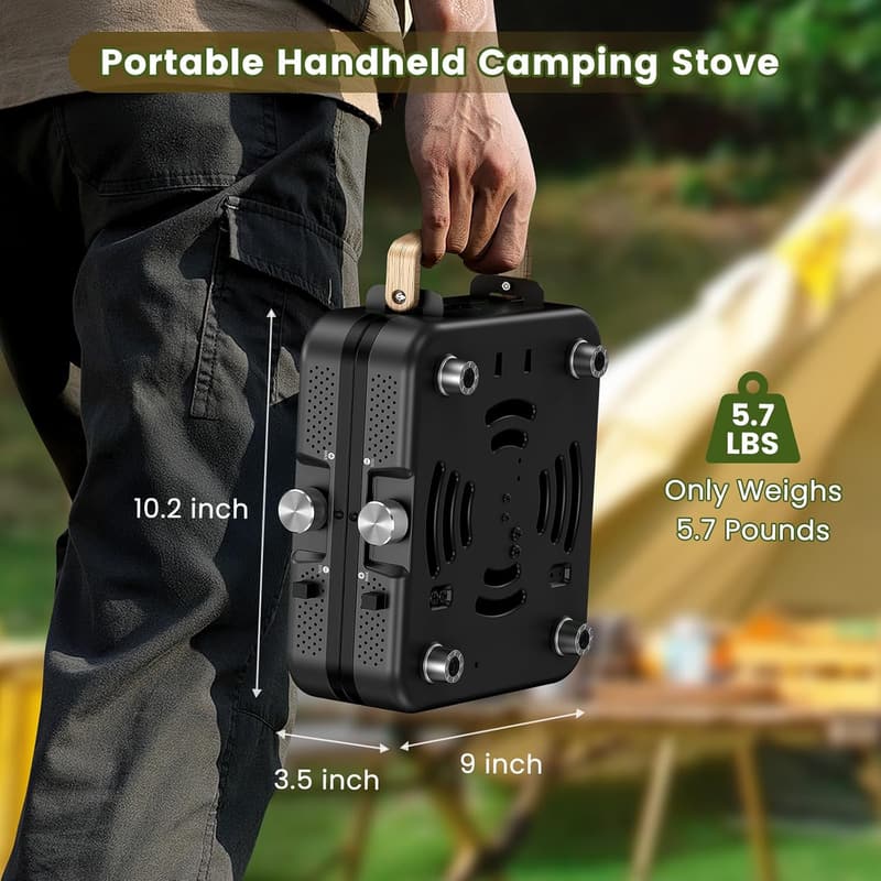 Portable 2-Burner Camping Stove with Griddle & Carrying Bag