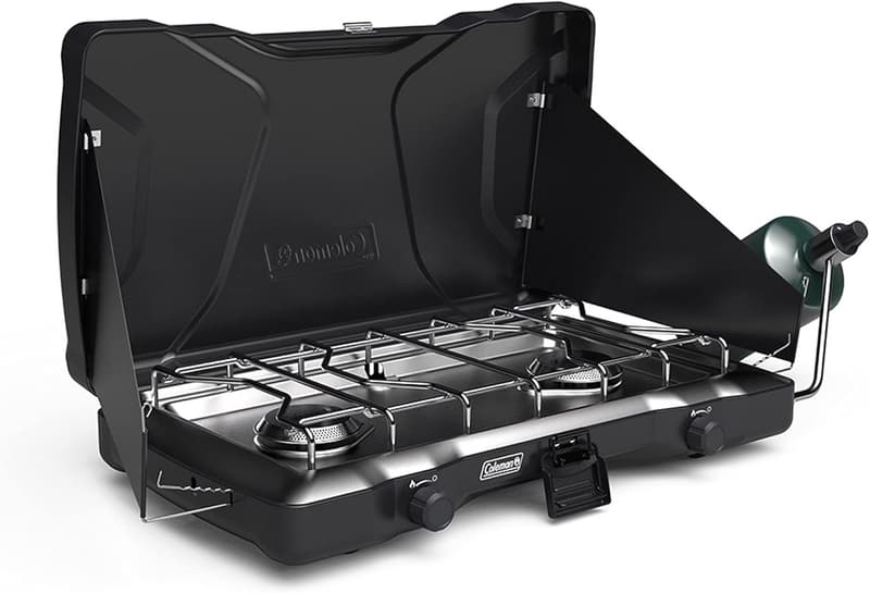Portable Camping Stove with 2 Adjustable Burners and Wind Guards