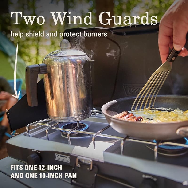 Portable Camping Stove with 2 Adjustable Burners and Wind Guards