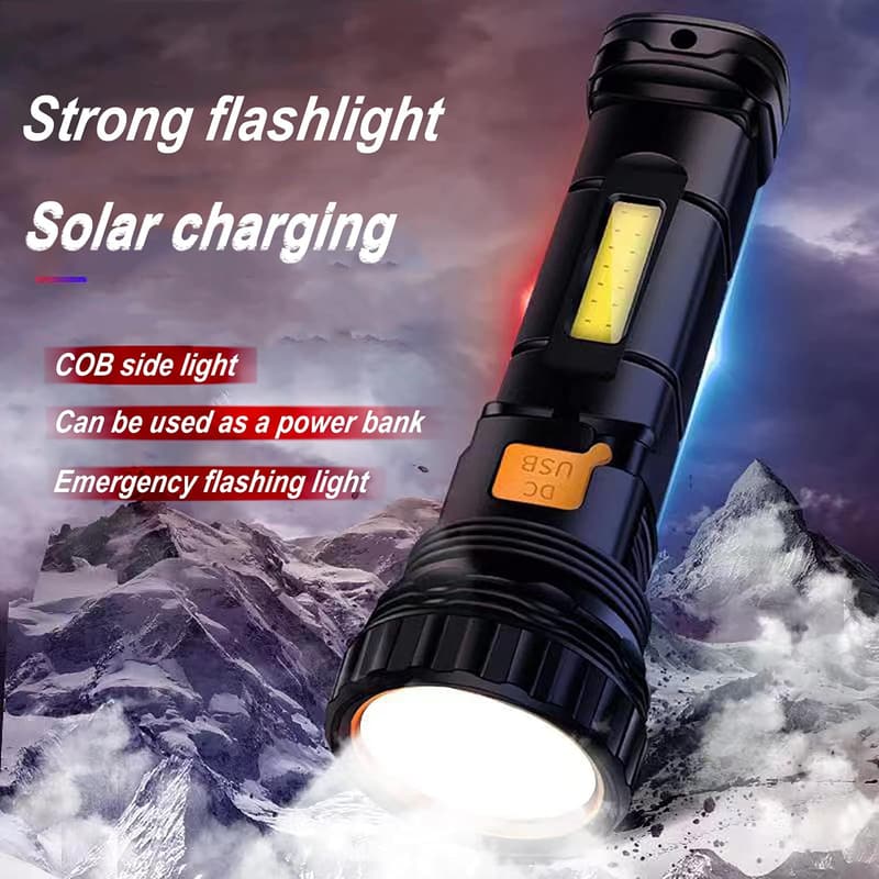1000 Lumens Solar Rechargeable LED Flashlight with Strobe Light