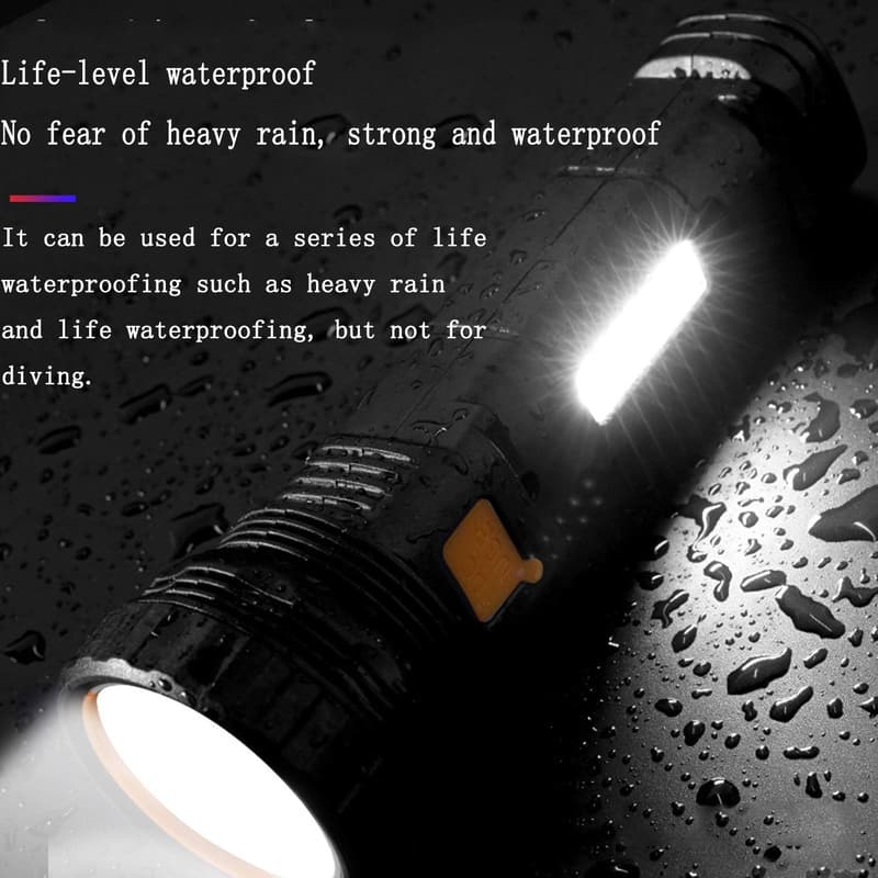 1000 Lumens Solar Rechargeable LED Flashlight with Strobe Light