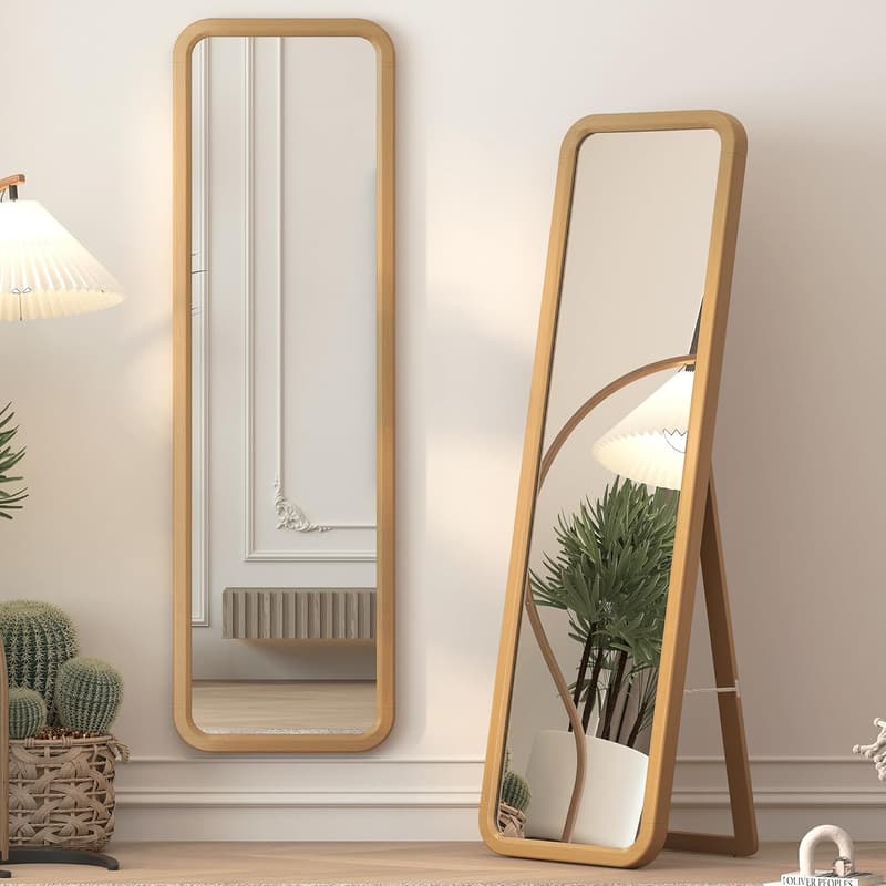 Rustic Full-Length Standing Mirror with Solid Wood Frame