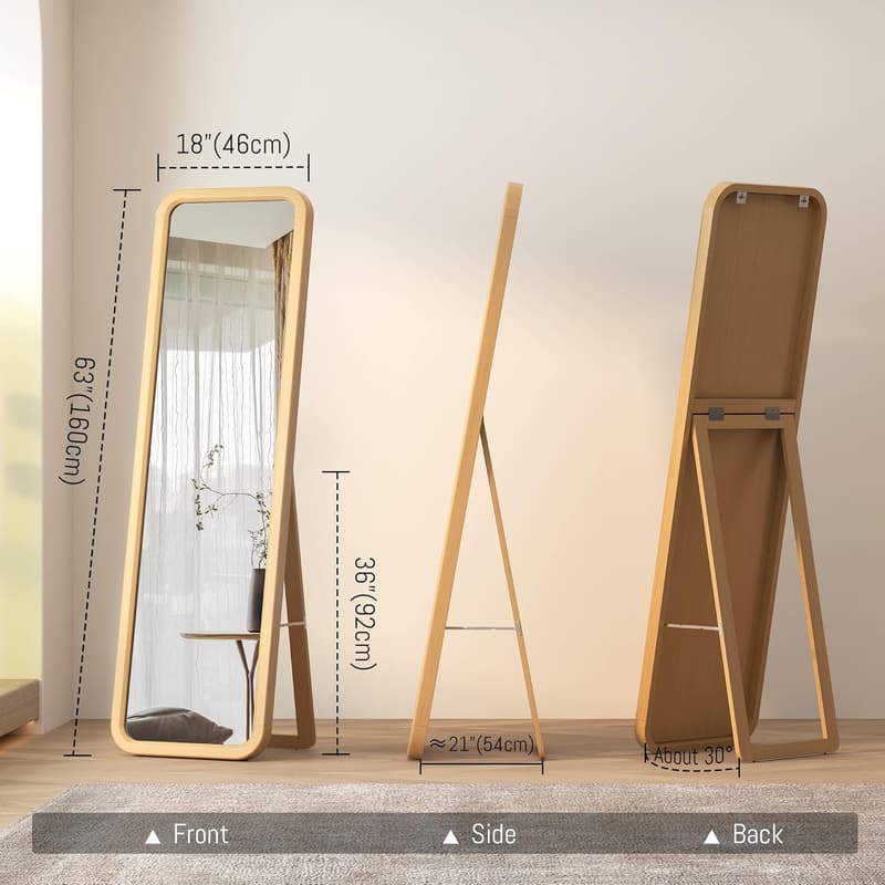 Rustic Full-Length Standing Mirror with Solid Wood Frame