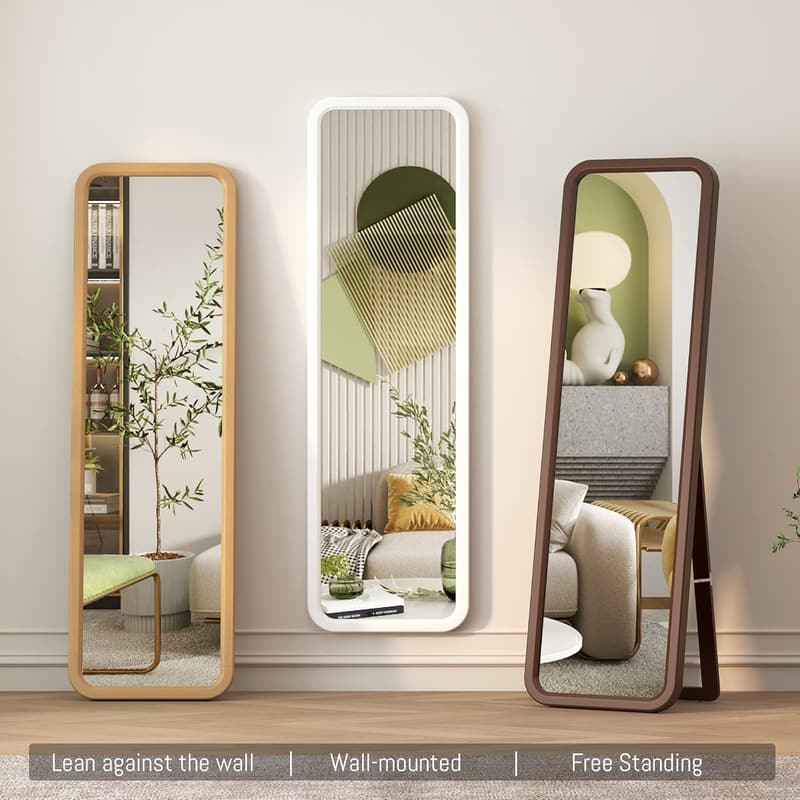 Rustic Full-Length Standing Mirror with Solid Wood Frame