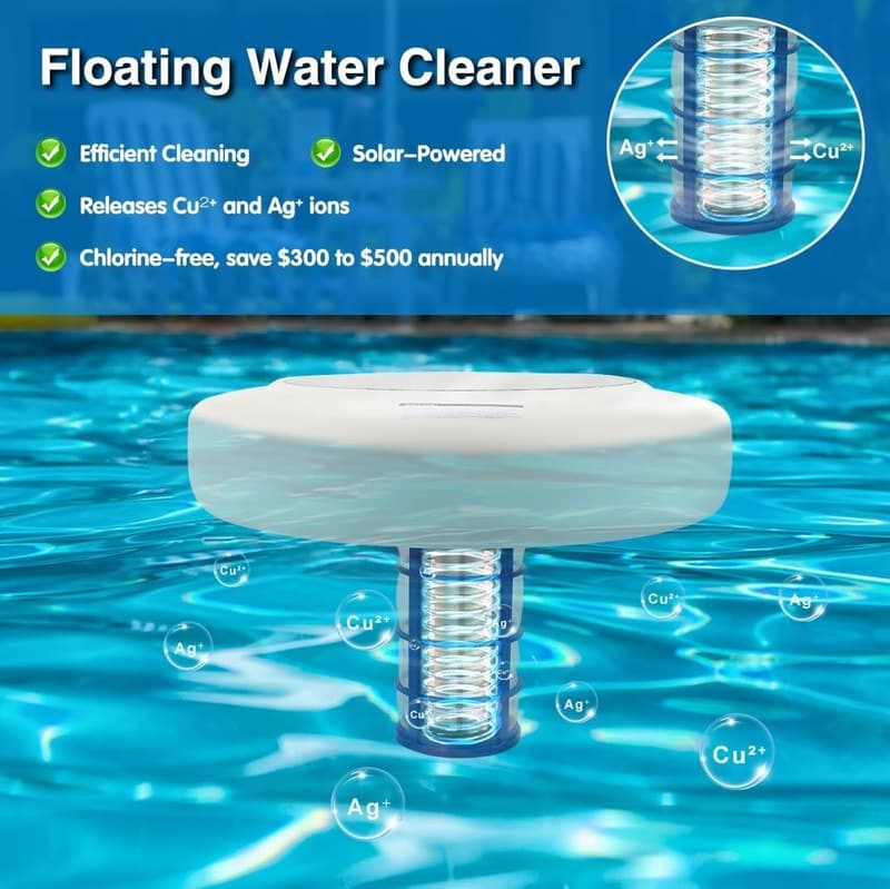 Solar Pool Ionizer - Floating Cleaner for Pools up to 45,000 Gallons