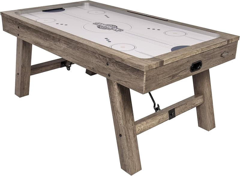 Air-Powered Hockey Table with Rustic Finish & Angled Legs